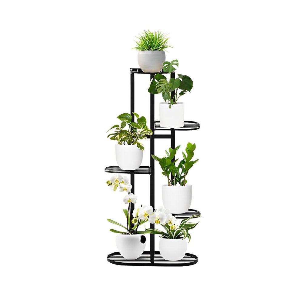 1-SOGA 5 Tier 6 Pots Black Metal Plant Rack Flowerpot Storage Display Stand Holder Home Garden Decor