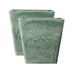 1-SOGA 2X 27cm Green Grey Square Resin Plant Flower Pot in Cement Pattern Planter Cachepot for Indoor Home Office