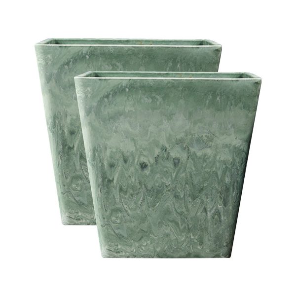 1-SOGA 2X 27cm Green Grey Square Resin Plant Flower Pot in Cement Pattern Planter Cachepot for Indoor Home Office