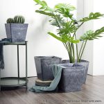 4-SOGA 27cm Weathered Grey Square Resin Plant Flower Pot in Cement Pattern Planter Cachepot for Indoor Home Office