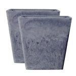 1-SOGA 2X 27cm Weathered Grey Square Resin Plant Flower Pot in Cement Pattern Planter Cachepot for Indoor Home Office