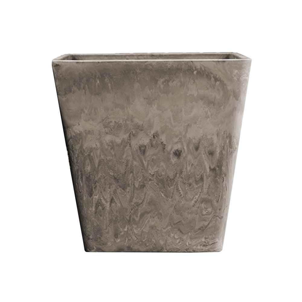 1-SOGA 27cm Sand Grey Square Resin Plant Flower Pot in Cement Pattern Planter Cachepot for Indoor Home Office