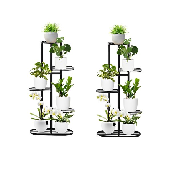 1-SOGA 2X 5 Tier 6 Pots Black Metal Plant Rack Flowerpot Storage Display Stand Holder Home Garden Decor
