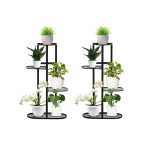 1-SOGA 2X 4 Tier 5 Pots Black Metal Plant Rack Flowerpot Storage Display Stand Holder Home Garden Decor
