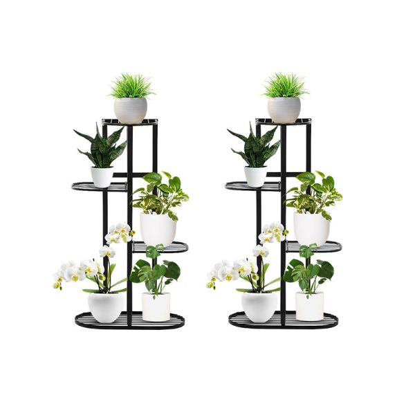 1-SOGA 2X 4 Tier 5 Pots Black Metal Plant Rack Flowerpot Storage Display Stand Holder Home Garden Decor