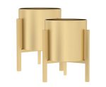 1-SOGA 2X 30CM Gold Metal Plant Stand with Flower Pot Holder Corner Shelving Rack Indoor Display