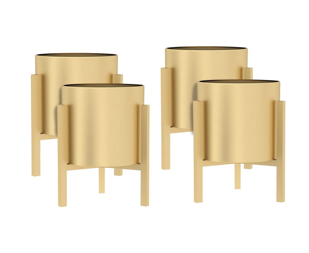 1-SOGA 4X 30CM Gold Metal Plant Stand with Flower Pot Holder Corner Shelving Rack Indoor Display