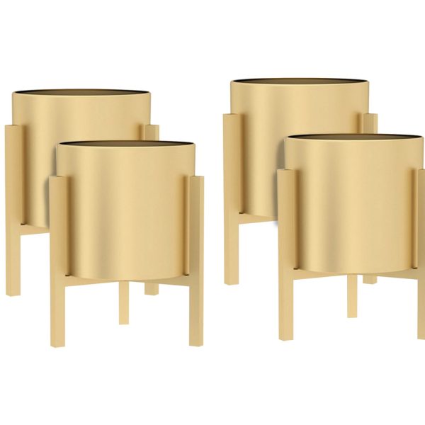 1-SOGA 4X 30CM Gold Metal Plant Stand with Flower Pot Holder Corner Shelving Rack Indoor Display