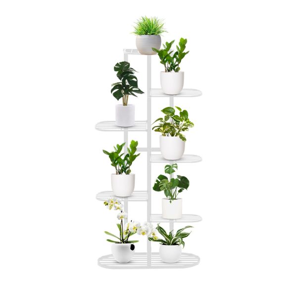 1-SOGA 7 Tier 8 Pots White Metal Plant Rack Flowerpot Storage Display Stand Holder Home Garden Decor