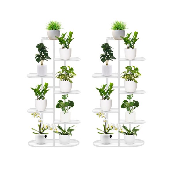 1-SOGA 2X 7 Tier 8 Pots White Metal Plant Rack Flowerpot Storage Display Stand Holder Home Garden Decor