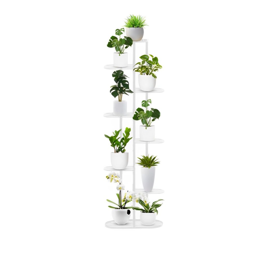 1-SOGA 8 Tier 9 Pots White Metal Plant Rack Flowerpot Storage Display Stand Holder Home Garden Decor
