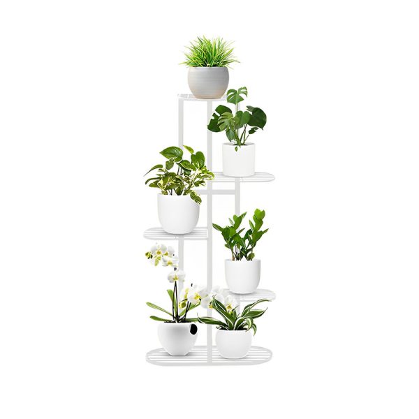 1-SOGA 5 Tier 6 Pots White Metal Plant Rack Flowerpot Storage Display Stand Holder Home Garden Decor