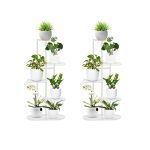 1-SOGA 2X 5 Tier 6 Pots White Metal Plant Rack Flowerpot Storage Display Stand Holder Home Garden Decor