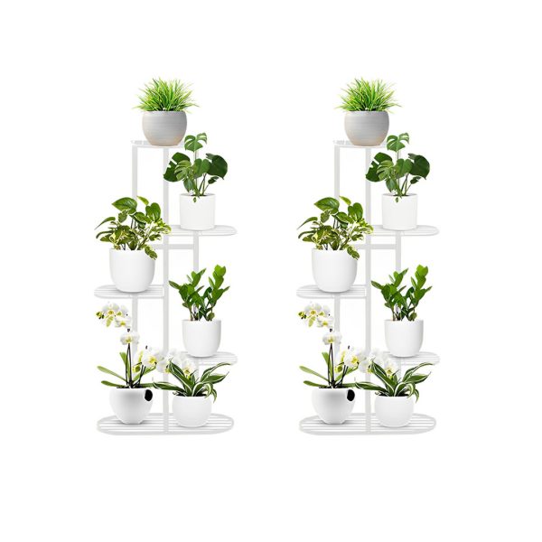 1-SOGA 2X 5 Tier 6 Pots White Metal Plant Rack Flowerpot Storage Display Stand Holder Home Garden Decor