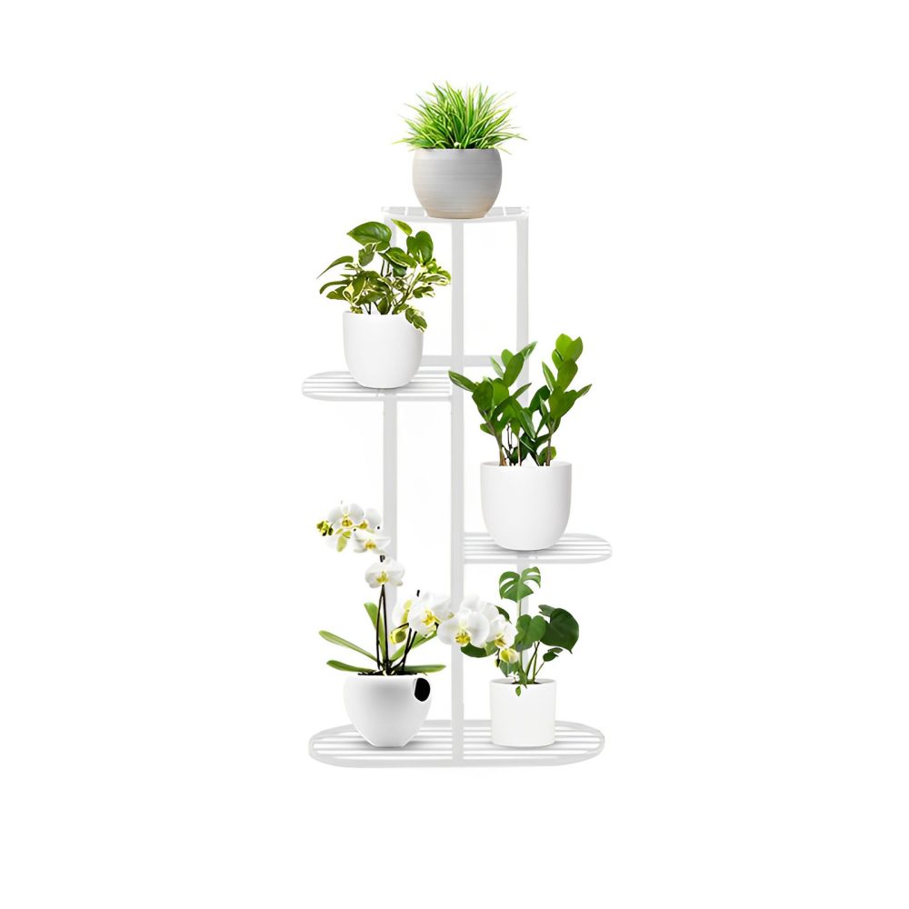 1-SOGA 4 Tier 5 Pots White Metal Plant Rack Flowerpot Storage Display Stand Holder Home Garden Decor