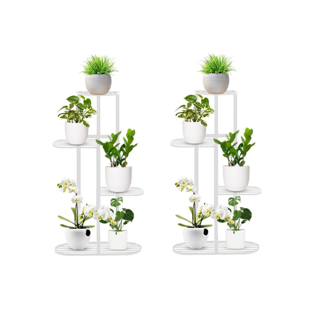 1-SOGA 2X 4 Tier 5 Pots White Metal Plant Rack Flowerpot Storage Display Stand Holder Home Garden Decor