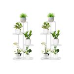 1-SOGA 2X 4 Tier 5 Pots White Metal Plant Rack Flowerpot Storage Display Stand Holder Home Garden Decor