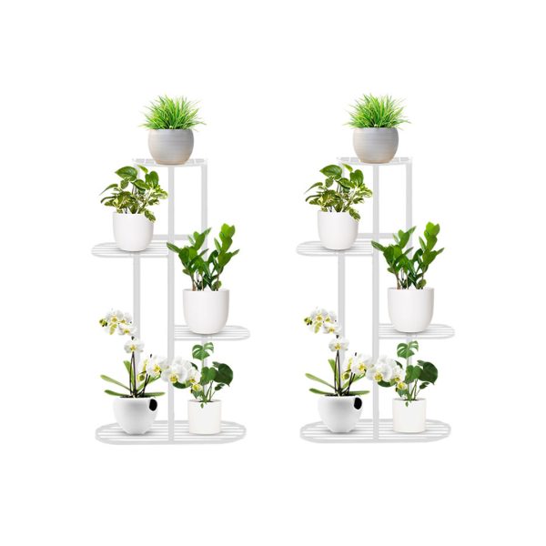 1-SOGA 2X 4 Tier 5 Pots White Metal Plant Rack Flowerpot Storage Display Stand Holder Home Garden Decor