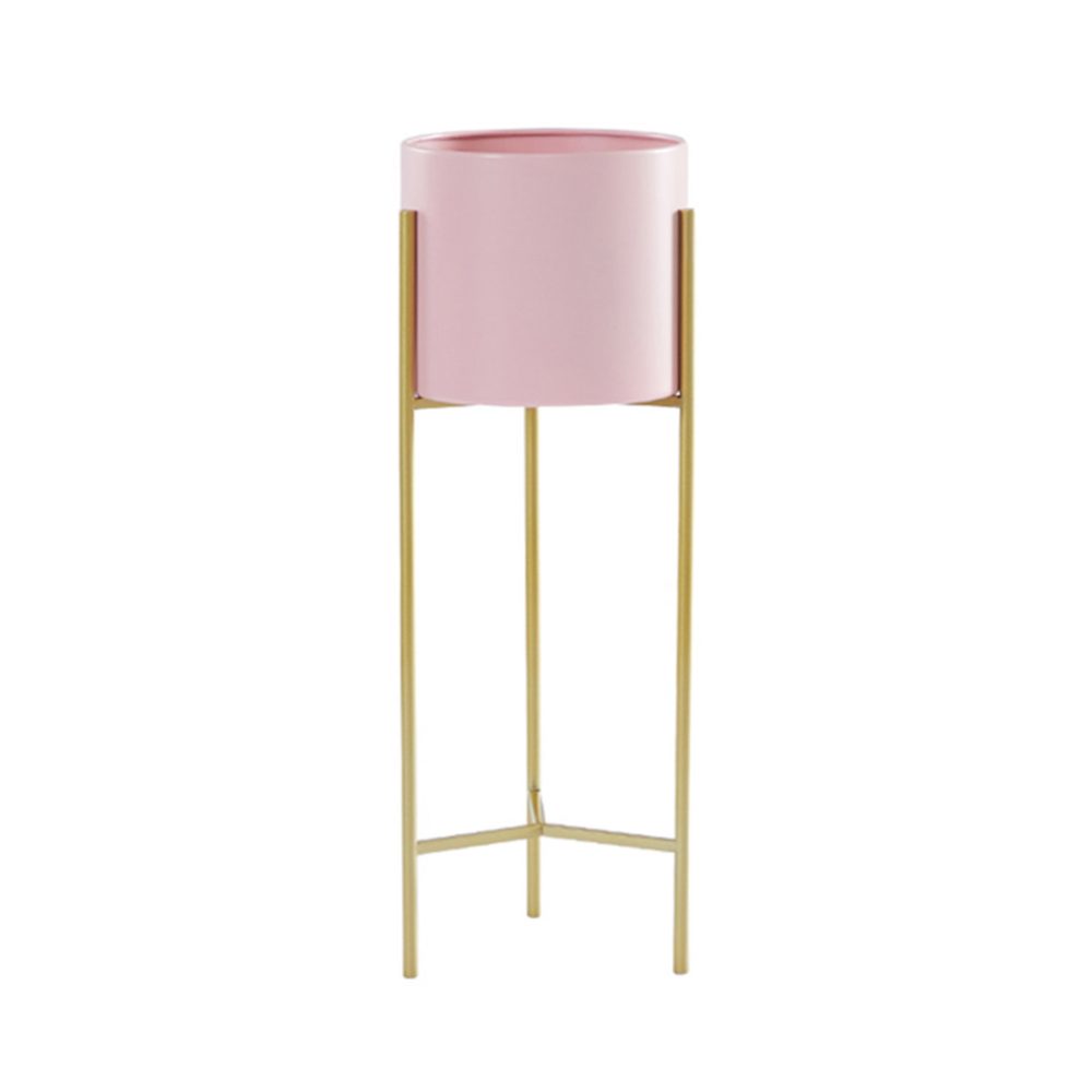 1-SOGA 2 Layer 42cm Gold Metal Plant Stand with Pink Flower Pot Holder Corner Shelving Rack Indoor Display
