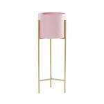 1-SOGA 2 Layer 42cm Gold Metal Plant Stand with Pink Flower Pot Holder Corner Shelving Rack Indoor Display