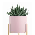3-SOGA 2 Layer 42cm Gold Metal Plant Stand with Pink Flower Pot Holder Corner Shelving Rack Indoor Display