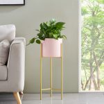 6-SOGA 2 Layer 42cm Gold Metal Plant Stand with Pink Flower Pot Holder Corner Shelving Rack Indoor Display