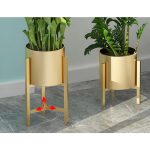 4-SOGA 2X 45CM Gold Metal Plant Stand with Flower Pot Holder Corner Shelving Rack Indoor Display