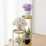5-SOGA 2 Layer 50cm Gold Metal Plant Stand Flower Pot Holder Corner Shelving Rack Indoor Display