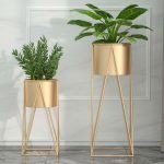 4-SOGA 2X 50cm Gold Metal Plant Stand with Gold Flower Pot Holder Corner Shelving Rack Indoor Display