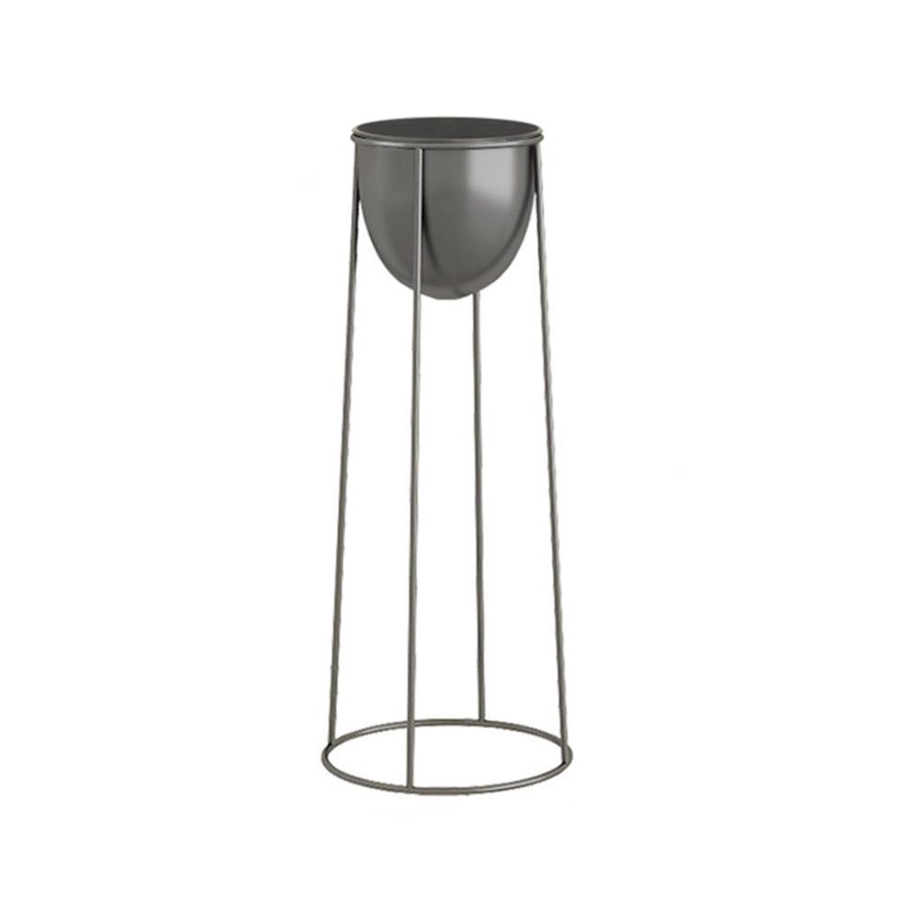1-SOGA 50cm Round Wire Metal Flower Pot Stand with Black Flowerpot Holder Rack Display
