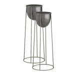 1-SOGA 2X 50cm Round Wire Metal Flower Pot Stand with Black Flowerpot Holder Rack Display