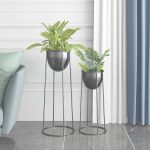 3-SOGA 2X 50cm Round Wire Metal Flower Pot Stand with Black Flowerpot Holder Rack Display