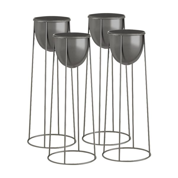 1-SOGA 4X 50cm Round Wire Metal Flower Pot Stand with Black Flowerpot Holder Rack Display