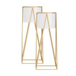 1-SOGA 2X 50cm Gold Metal Plant Stand with White Flower Pot Holder Corner Shelving Rack Indoor Display