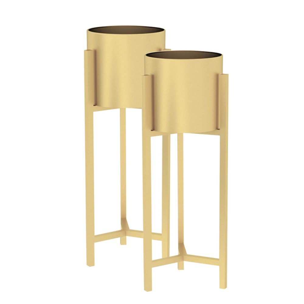 1-SOGA 2X 60cm Gold Metal Plant Stand with Flower Pot Holder Corner Shelving Rack Indoor Display