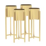 1-SOGA 4X 60cm Gold Metal Plant Stand with Flower Pot Holder Corner Shelving Rack Indoor Display