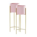 1-SOGA 2X 2 Layer 60cm Gold Metal Plant Stand with Pink Flower Pot Holder Corner Shelving Rack Indoor Display