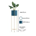 2-SOGA 2 Layer 65cm Gold Metal Plant Stand with Blue Flower Pot Holder Corner Shelving Rack Indoor Display