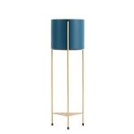 1-SOGA 2 Layer 65cm Gold Metal Plant Stand with Blue Flower Pot Holder Corner Shelving Rack Indoor Display