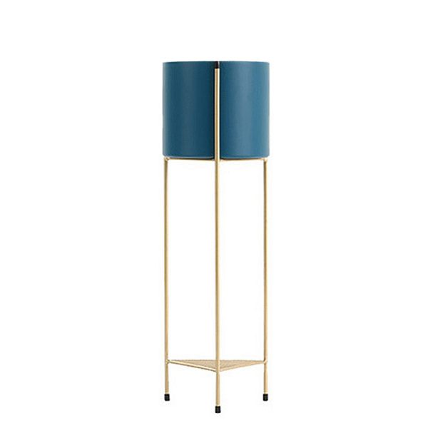 1-SOGA 2 Layer 65cm Gold Metal Plant Stand with Blue Flower Pot Holder Corner Shelving Rack Indoor Display