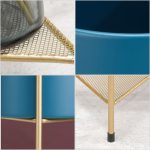 6-SOGA 2X 2 Layer 65cm Gold Metal Plant Stand with Blue Flower Pot Holder Corner Shelving Rack Indoor Display