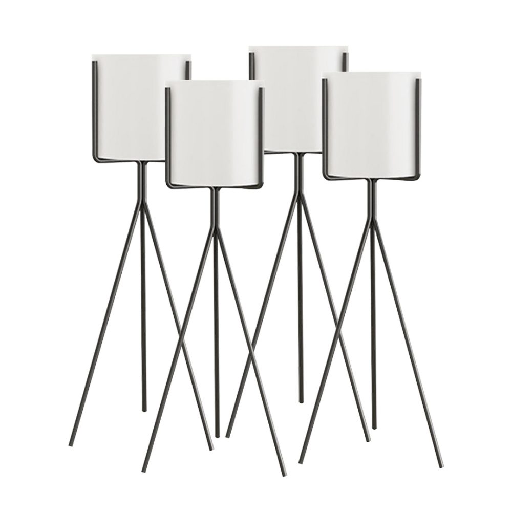 1-SOGA 4X 70cm Tripod Flower Pot Plant Stand with White Flowerpot Holder Rack Indoor Display