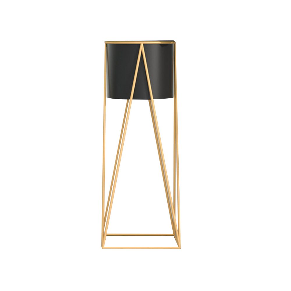 1-SOGA 70cm Gold Metal Plant Stand with Black Flower Pot Holder Corner Shelving Rack Indoor Display