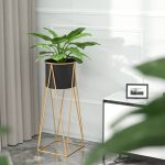 4-SOGA 2X 70cm Gold Metal Plant Stand with Black Flower Pot Holder Corner Shelving Rack Indoor Display