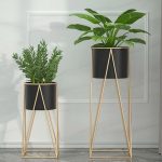 5-SOGA 2X 70cm Gold Metal Plant Stand with Black Flower Pot Holder Corner Shelving Rack Indoor Display