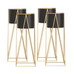 1-SOGA 4X 70cm Gold Metal Plant Stand with Black Flower Pot Holder Corner Shelving Rack Indoor Display