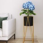 3-SOGA 4X 70cm Gold Metal Plant Stand with Black Flower Pot Holder Corner Shelving Rack Indoor Display