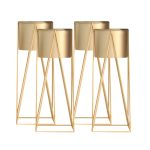 1-SOGA 4X 70cm Gold Metal Plant Stand with Gold Flower Pot Holder Corner Shelving Rack Indoor Display