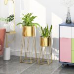 3-SOGA 4X 70cm Gold Metal Plant Stand with Gold Flower Pot Holder Corner Shelving Rack Indoor Display