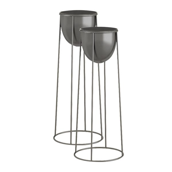 1-SOGA 2X 70cm Round Wire Metal Flower Pot Stand with Black Flowerpot Holder Rack Display